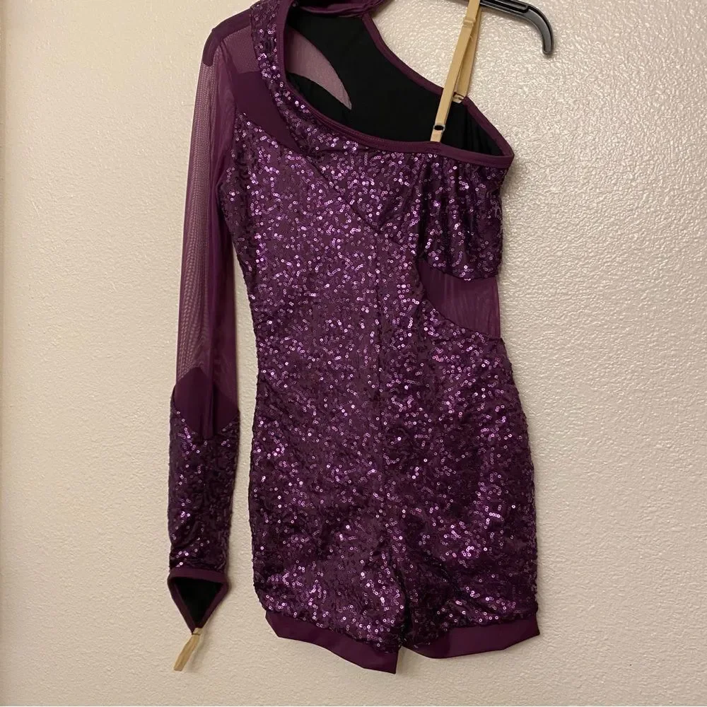WEISSMAN Dance long 1 sleeve purple sequin Run Boy Run 10220 SA-Small adult
